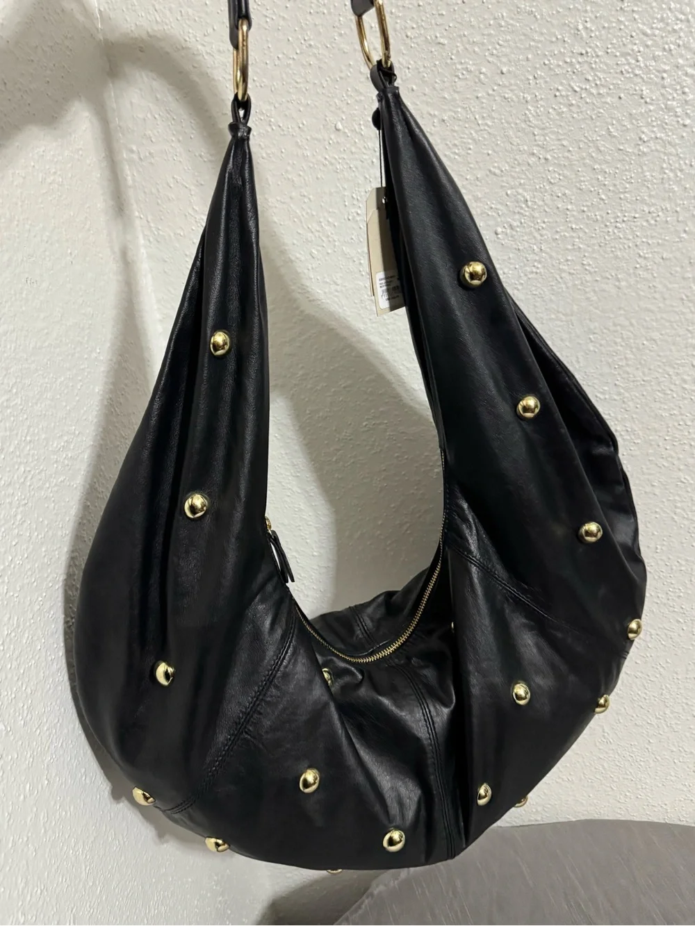 Chevignon Leather Black  Hobo with Gold Studded accents .